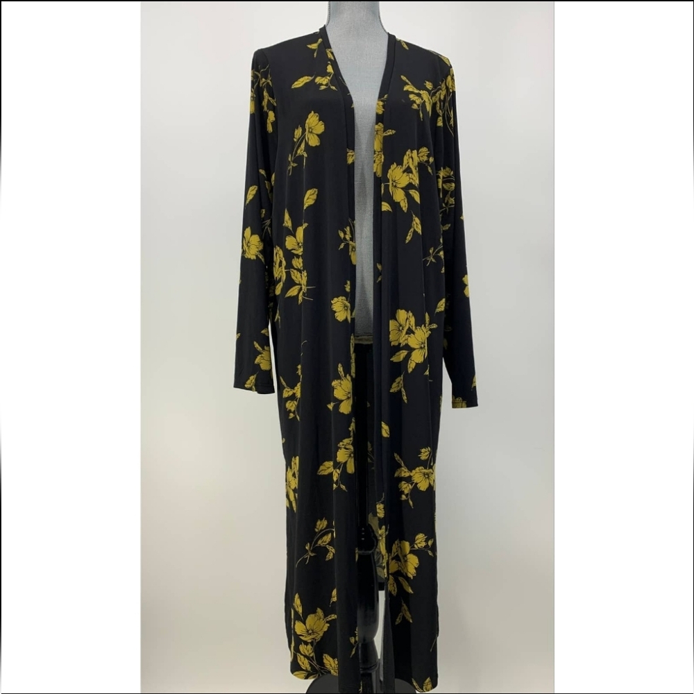 Torrid Women's Plus Size 2X or 3X Black & Golden Yellow Floral Duster